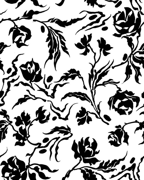 Zökkenőmentes szabadkézi fekete-fehér virágos stock fotók és illusztrációk - Fotó, kép