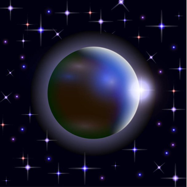 Abstract universe with planets and bright stars. Effects of halo light on a dark background, flashes of light. Vector space illustration. - Vector, Image