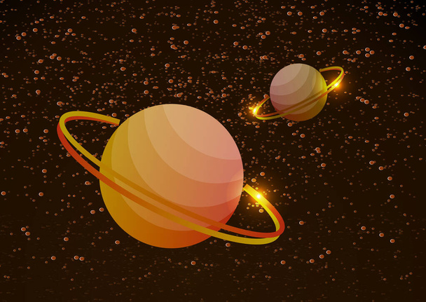 Φανταστικό διαστημικό υπόβαθρο με ανεξερεύνητους πλανήτες με δαχτυλίδι, αστέρια και νεφελώματα. Εικονογράφηση διανύσματος - Διάνυσμα, εικόνα