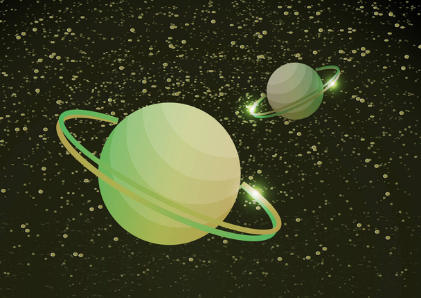 Fantástico fundo espacial com planetas inexplorados com um anel, estrelas e nebulosas. Ilustração vetorial
 - Vetor, Imagem