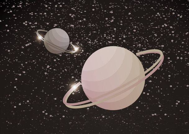 Fantastyczne tło kosmiczne z niezbadanymi planetami z pierścieniem, gwiazdami i mgławicami. Ilustracja wektora - Wektor, obraz