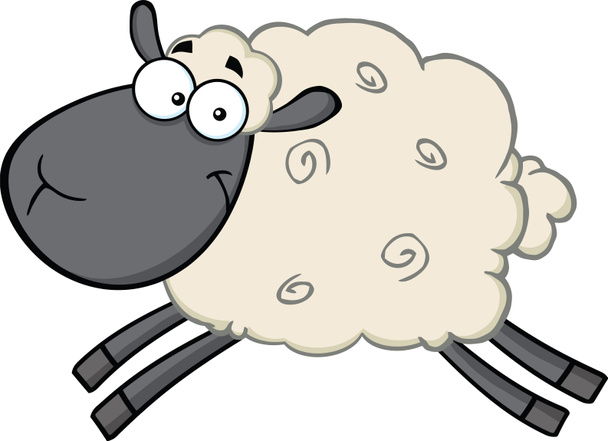 Black Head Sheep Cartoon Character Jumping
 - Фото, изображение