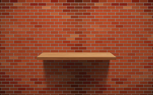 wooden shelf on the red brick wall  - Vector, Image
