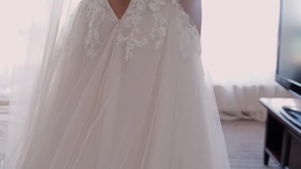 back of the bride in a wedding dress - Πλάνα, βίντεο