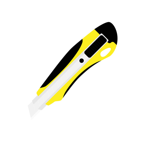 Yellow office stationery knife isolated on white background - Foto, Imagem
