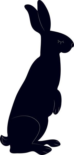 Silhueta preta desenhada à mão de coelho bonito, olhando para cima e sentado em várias poses coelhos silhueta preta, isolado no fundo branco.
. - Vetor, Imagem