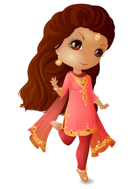 Chica Chibi en traje tradicional de la India. Ilustración vectorial
. - Vector, imagen