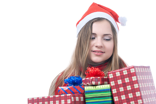 Smilling wooman with giftboxes - 写真・画像