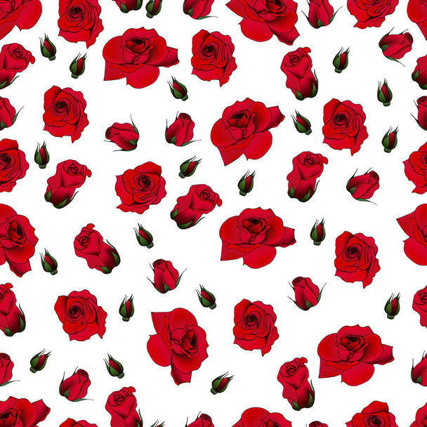 seamless background of flowers and rose buds on a white background - Vector, afbeelding