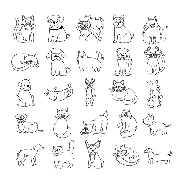 macskák és kutyák köteg beállítása ikonok - Vektor, kép