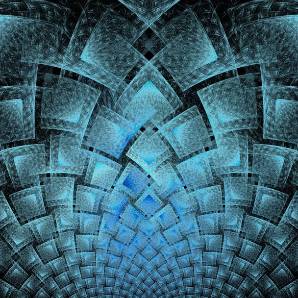 carrés ondulés complexes bleu et sarcelle design abstrait, fractale avec des couleurs inversées sur un fond noir - Photo, image