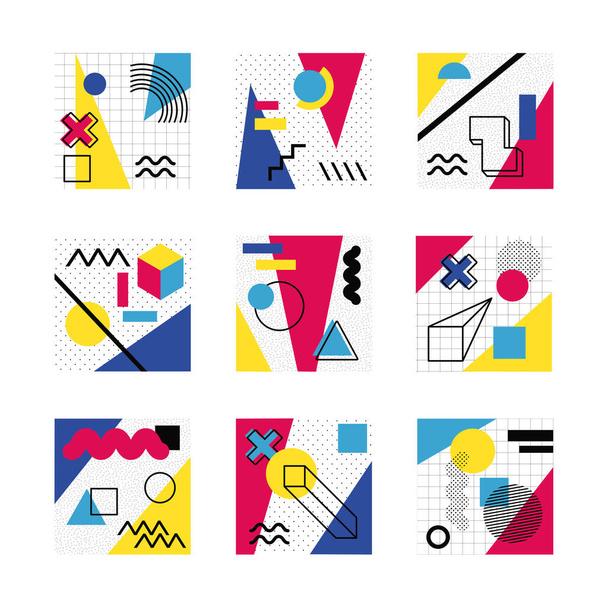 bundel abstracte posters met kleuren en figuren geometrie - Vector, afbeelding