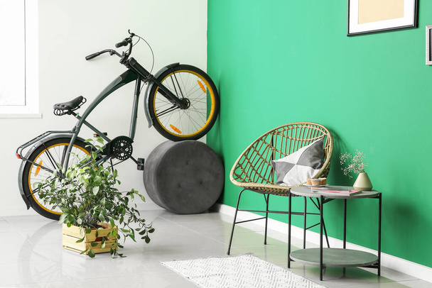 Stylish interior of room with bicycle - Photo, Image