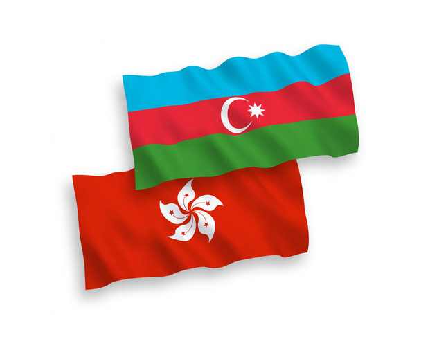 Nationale Vektor-Gewebefahnen von Aserbaidschan und Hongkong isoliert auf weißem Hintergrund. Verhältnis 1 zu 2. - Vektor, Bild