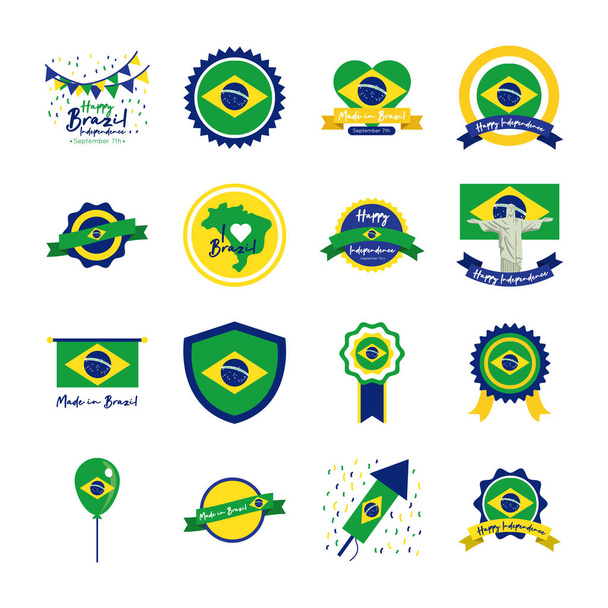 brazil függetlenségi nap ikonok csomagja - Vektor, kép
