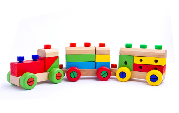 renkli ahşap oyuncak tren izole üzerinde beyaz arka plan - Fotoğraf, Görsel