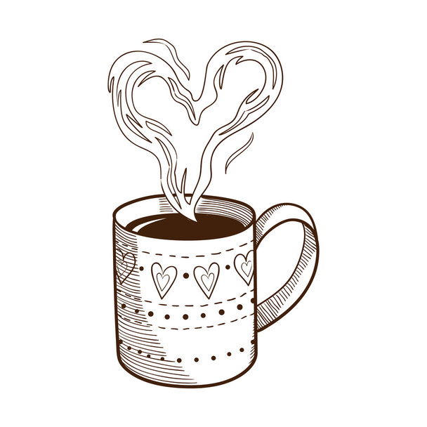Coffee cup with heart shaped steam. - Vector, Imagen