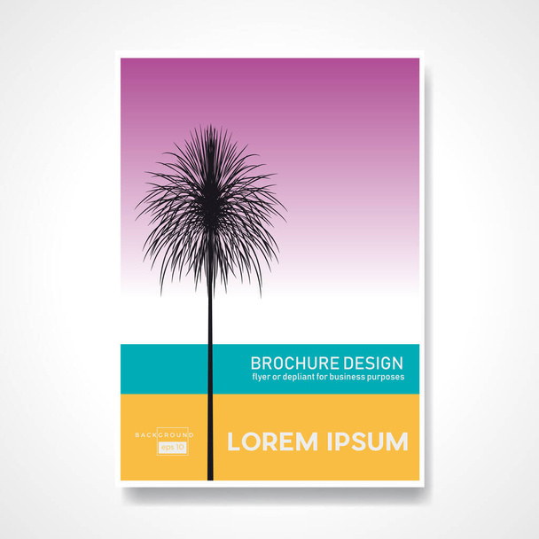 Silhouette of a palm tree on a beach in metaphysical style. Retro vector background and illustration. Abstract design template for brochures, flyers, magazine, business card, book covers, poster.  - Vector, Image