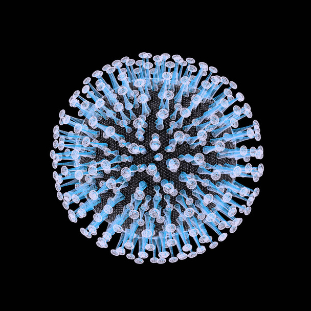 SARS-CoV-2 virussen, de veroorzaker van COVID-19. Nieuwe Coronavirus infectie, 3D illustratie - Foto, afbeelding