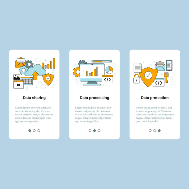 Data sharing, Data processing, Data protection. Vector template for website, mobile website, landing page, ui. - Διάνυσμα, εικόνα