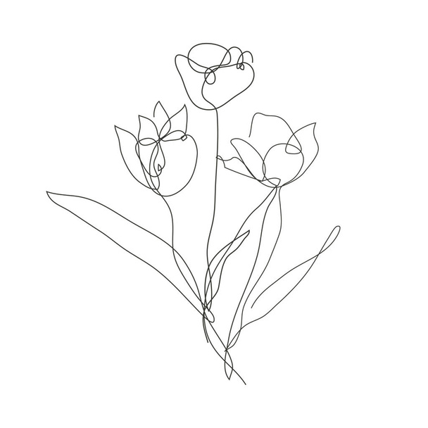 Decorative hand drawn tulip flowers, design elements. Can be used for cards, invitations, banners, posters, print design. Continuous line art style - Vektör, Görsel