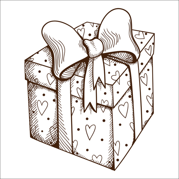 Present box with hearts and bow. - Vector, Image