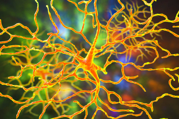 Netzhautnuron, ein Neuron, das eine entscheidende Rolle beim Sehen spielt, es transformiert das optische Bild, um visuelle Informationen zu extrahieren, 3D-Illustration - Foto, Bild