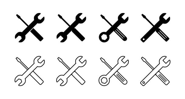 Set di icone di riparazione. Chiave e icona del cacciavite. icona tings vettore. Manutenzione - Vettoriali, immagini