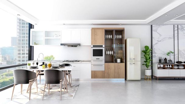 Moderno contemporáneo elegante cocina interior, 3D Rendering
  - Foto, Imagen