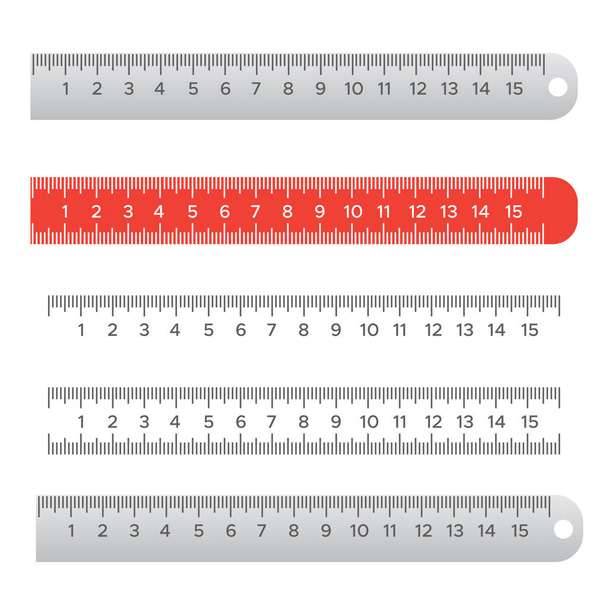 Schoolmeetlinialen in centimeters en inches. Gereedschap voor het linialen van schrijfwaren - Vector, afbeelding