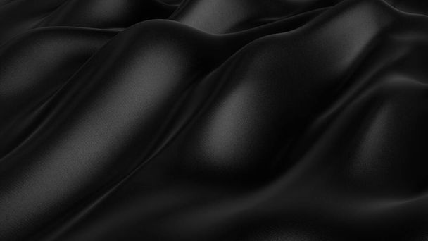 Fond abstrait en soie ondulée noire avec plis - Photo, image
