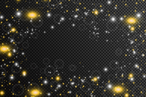 Zlaté částice. Žhnoucí žluté bokeh kruhy abstraktní zlaté luxusní pozadí - Vektor, obrázek