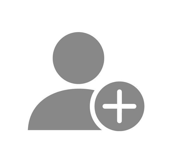 Profil uživatele s šedou ikonou. Přidat nového přítele, zákazníka, následovat symbol - Vektor, obrázek