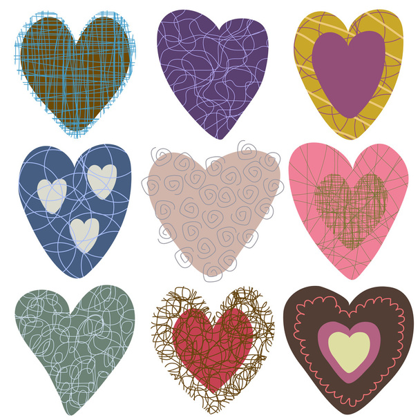 Collection of hand-drawn hearts - Vector, Image