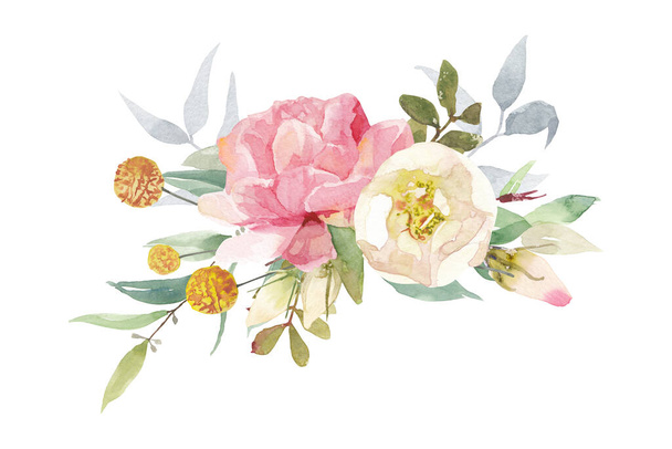 Buquê de flores aquarela isolado no fundo branco. Pode ser usado como cartão de saudação, cartão de convite para casamento
, - Foto, Imagem