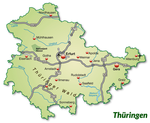 Türingia térképén - Vektor, kép