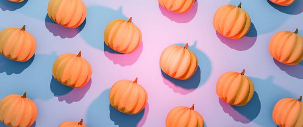 Calabazas de Halloween plana composición laica. Ilustración 3D - Foto, imagen