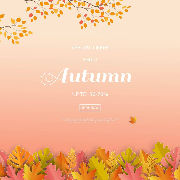 Φθινόπωρο ή Φθινόπωρο φόντο με πολύχρωμα φύλλα, μπορεί να χρησιμοποιηθεί για την προώθηση των αγορών, αφίσα, πανό, φυλλάδιο, πρόσκληση, ιστοσελίδα ή ευχετήρια κάρτα - Διάνυσμα, εικόνα