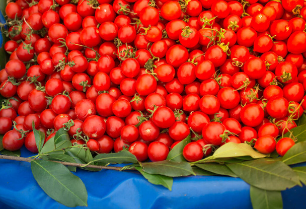 Tomate rojo fresco en la tienda de comestibles para el concepto de fondos de alimentos - Foto, imagen