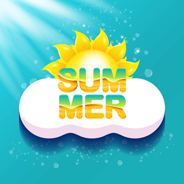 vector special offer summer label design template . Summer sale banner or badge with beautiful sun and calligraphic text on azure background with sun lights - Vektori, kuva