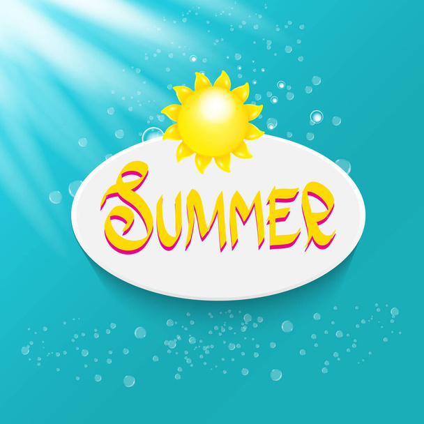 vector special offer summer label design template . Summer sale banner or badge with beautiful sun and calligraphic text on azure background with sun lights - Vector, Imagen