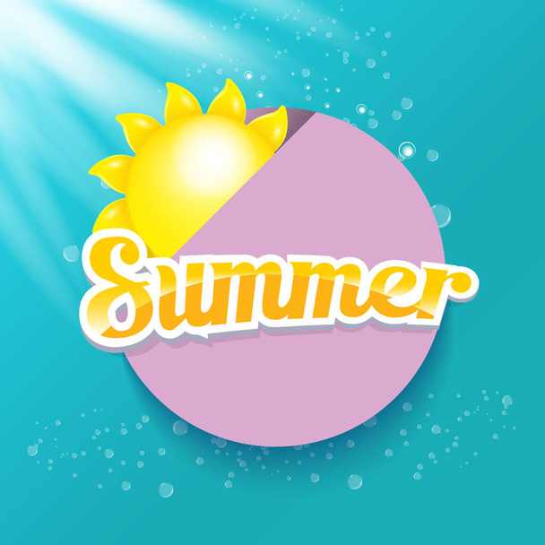 vector special offer summer label design template . Summer sale banner or badge with beautiful sun and calligraphic text on azure background with sun lights - Wektor, obraz