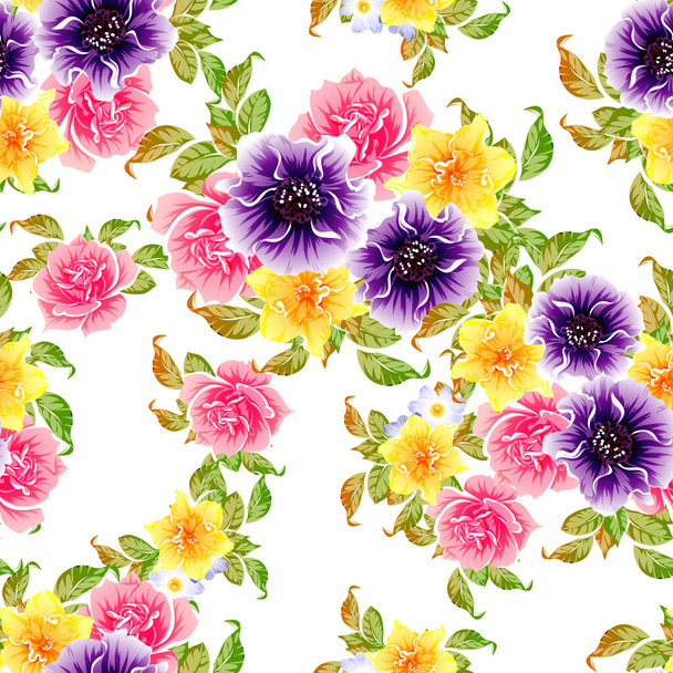Colourful vintage style flowers seamless pattern - Vecteur, image