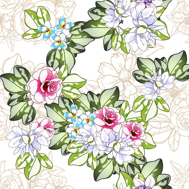 Colourful vintage style flowers seamless pattern - Vector, Image
