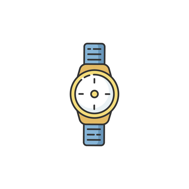 Wrist watch RGB color icon. Male hand clock. Time on dial. Interface to timer. Business man accessory. Classic male watch on strap. Bracelet to check time. Isolated vector illustration - Vektör, Görsel