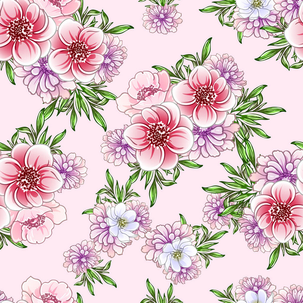 Colourful vintage style flowers seamless pattern - Vektor, Bild