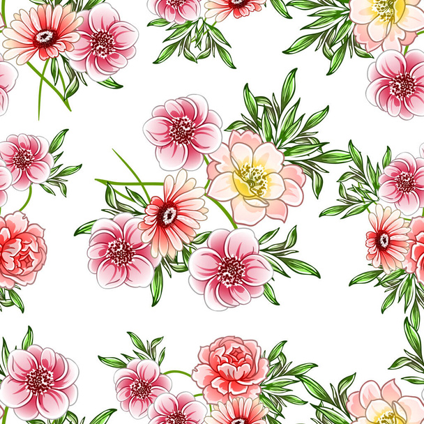 Colourful vintage style flowers seamless pattern - Vektor, obrázek