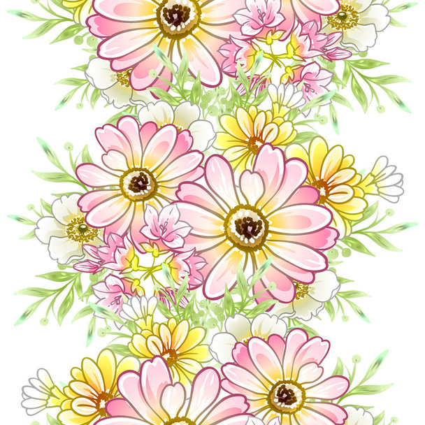 Colourful vintage style flowers seamless pattern - Vector, imagen