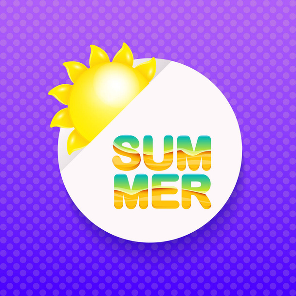 vector special offer summer label design template . Summer sale banner or badge with sun and text on summer violet background - Vetor, Imagem