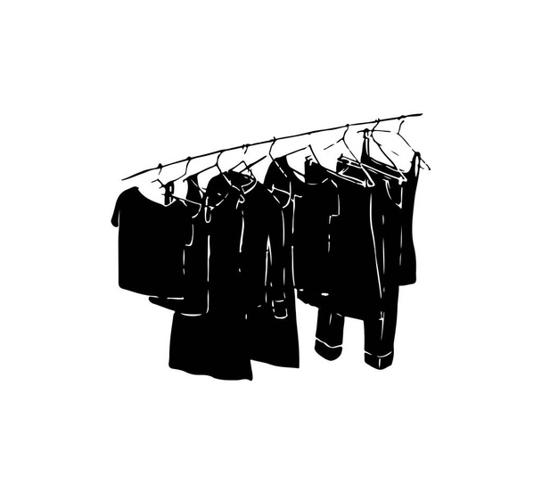 różne czarne ubrania na wieszakach izolowane na białym - Wektor, obraz
